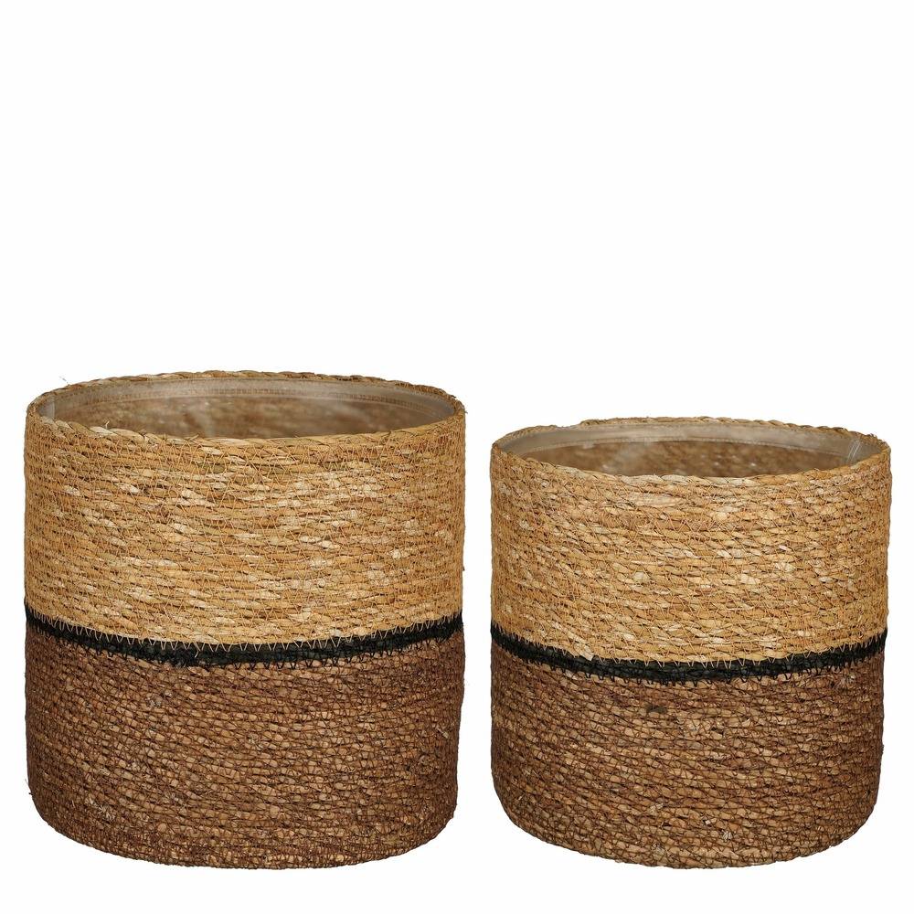Mica decorations damian panier à plantes - lot de 2 - h20 x ø20 cm - jonc de mer - marron