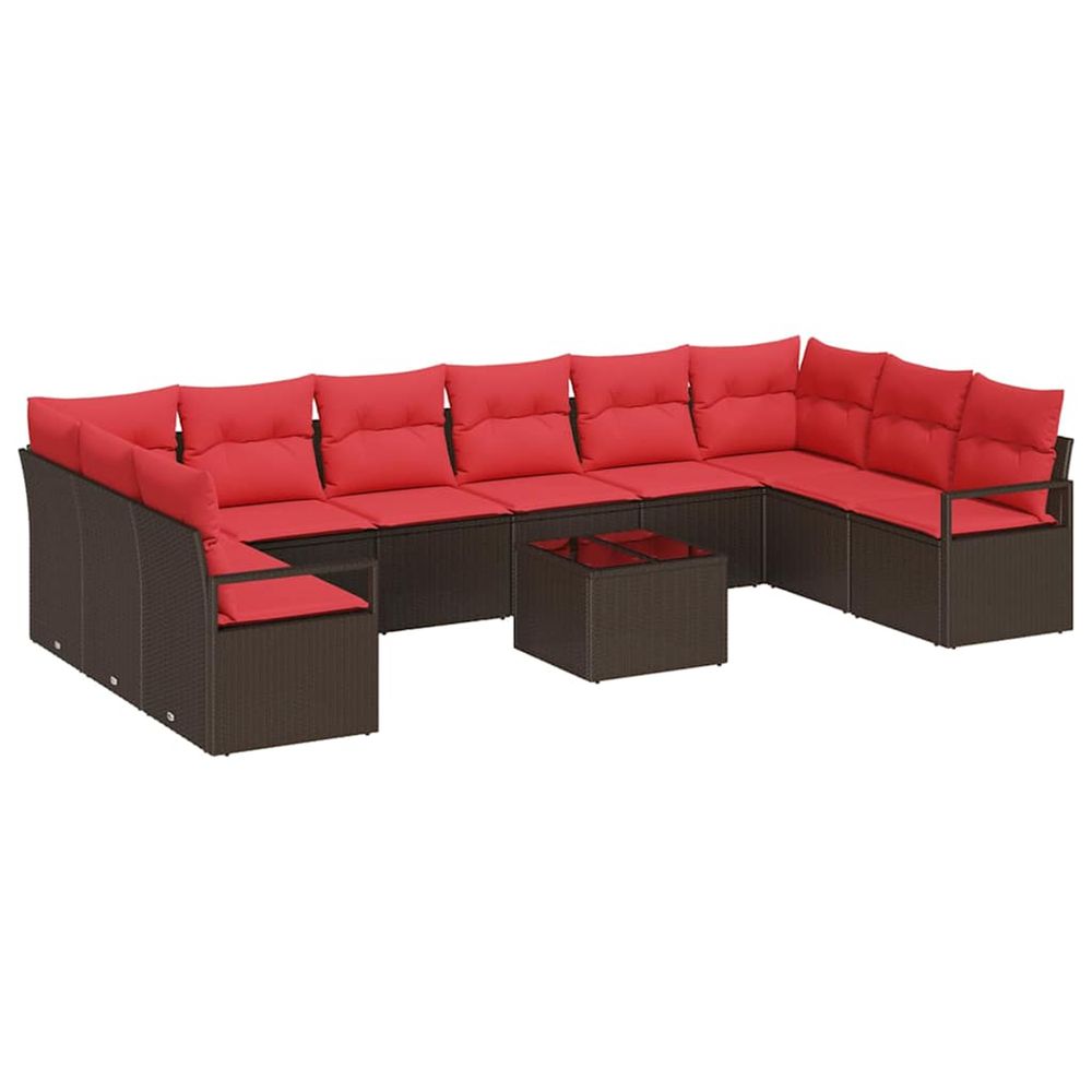 Ensemble de canapé de jardin 11 pc marron et rouge polyrotin