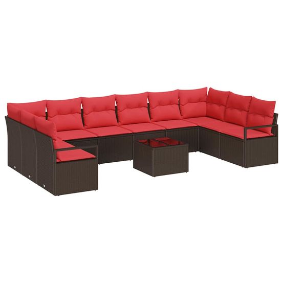 Ensemble de canapé de jardin 11 pc marron et rouge polyrotin