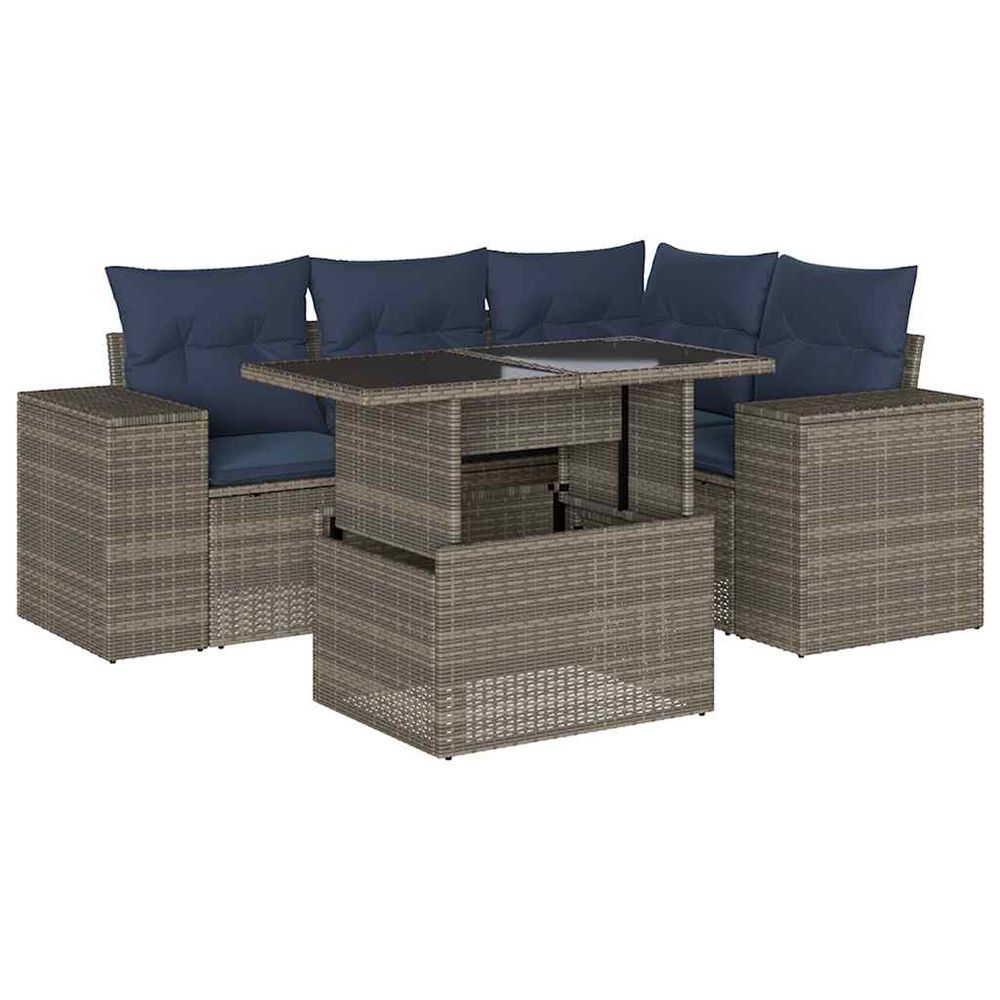 Ensemble de canapé de jardin 5 pcs avec coussins gris résine tressée
