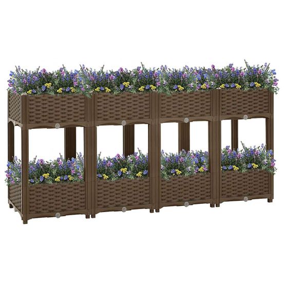 Grand potager surélevé 160 cm avec étagère polypropylène jardin brun