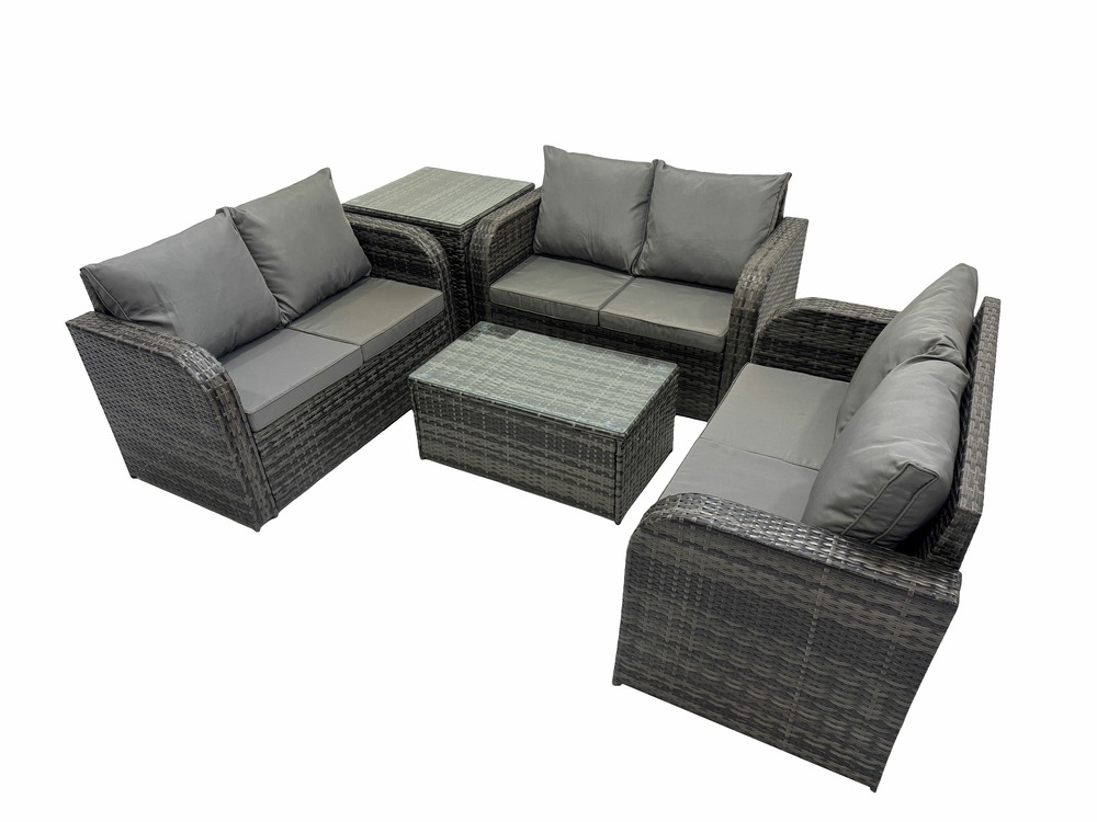 Ensemble de meubles de jardin en polyrotin 6 places avec table basse rectangulaire canapé d'amour table d'appoint gris foncé mixte