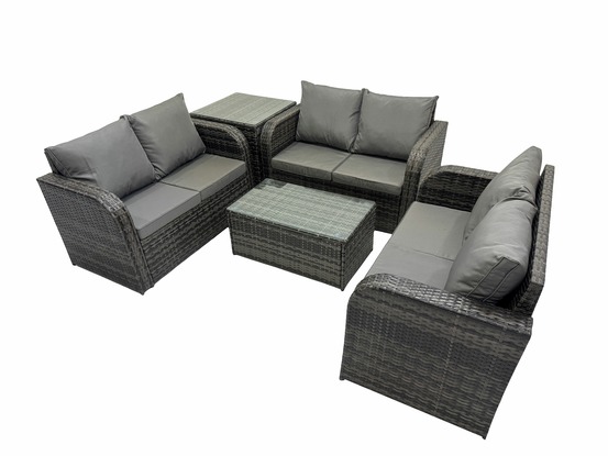 Ensemble de meubles de jardin en polyrotin 6 places avec table basse rectangulaire canapé d'amour table d'appoint gris foncé mixte