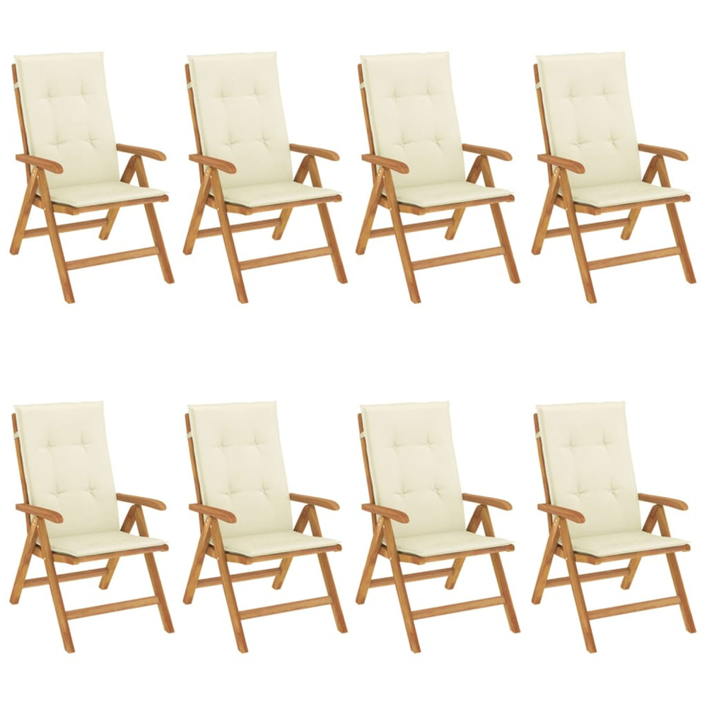 Chaises de jardin inclinables et coussins lot de 8 teck solide