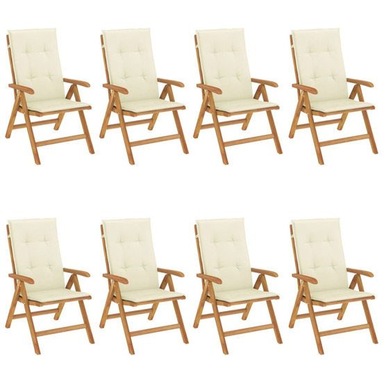 Chaises de jardin inclinables et coussins lot de 8 teck solide