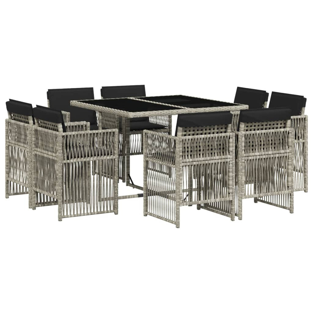 Ensemble à manger de jardin et coussins 9 pcs gris clair rotin