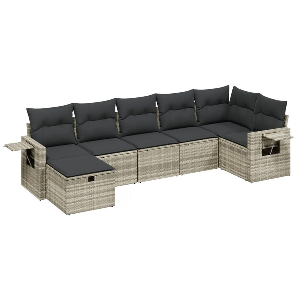 Salon de jardin avec coussins 7 pcs gris clair résine tressée
