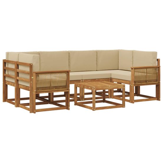 Ensemble de canapés d'extérieur 7 pc naturel et beige polyester