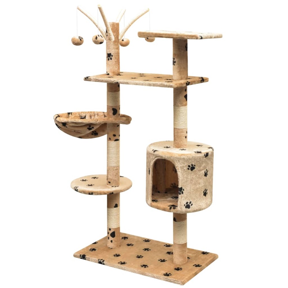 Arbre à chat et griffoir sisal 125 cm empreintes de pattes beige