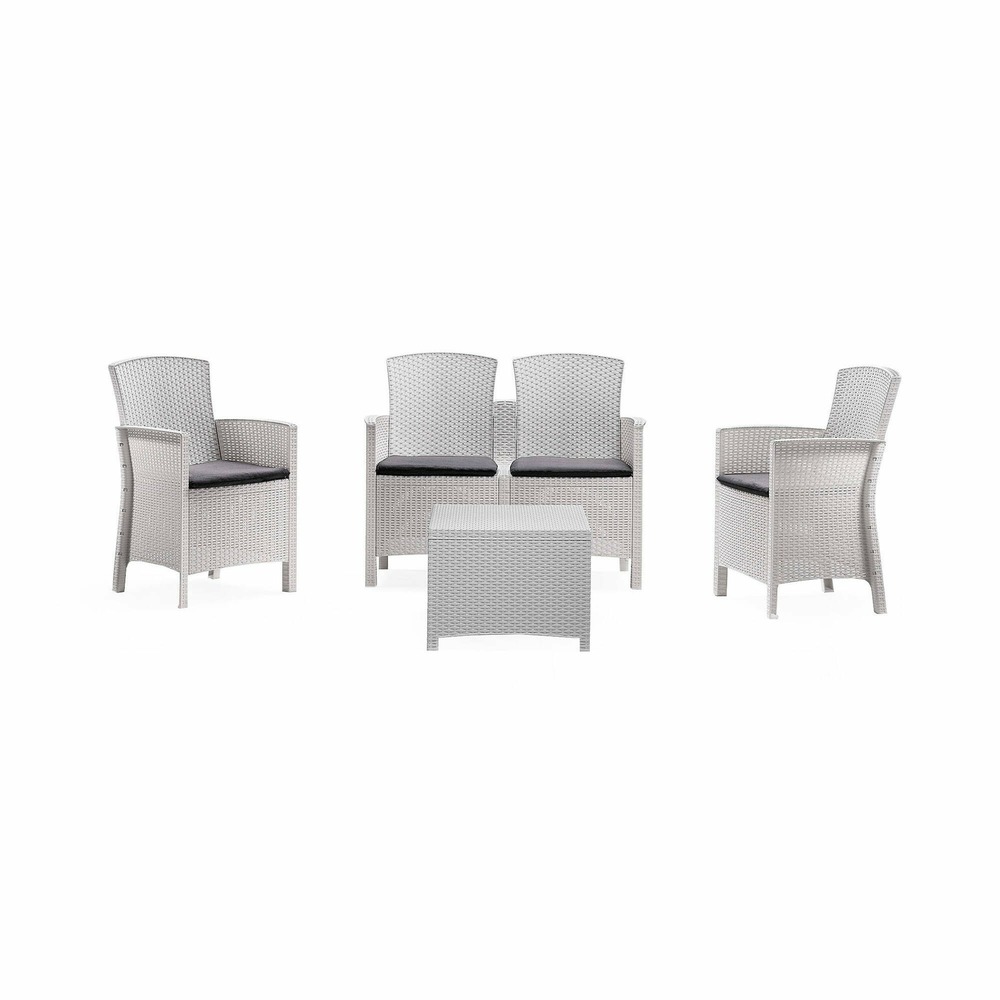 Ensemble de salon d'extérieur asiak, salon de jardin avec coussins, salon d'intérieur effet rotin, 100% made in italy, blanc