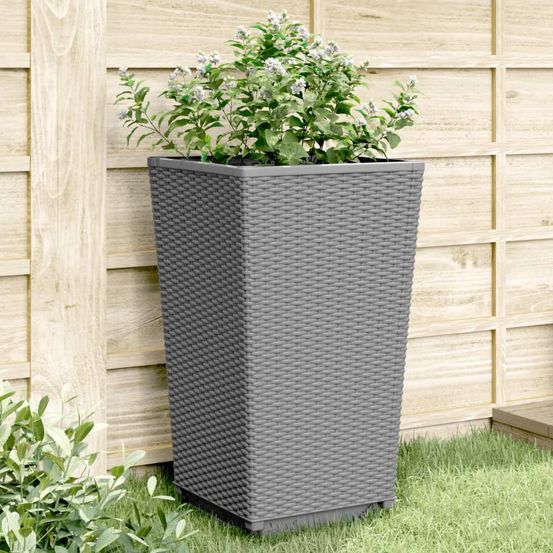 Lot de 4 jardinières hautes aspect rotin pour plantes grimpantes gris