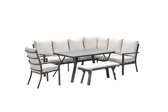Ensemble salon de jardin - table haut - sergio en aluminium - 8 places - droite - sable - garden impressions