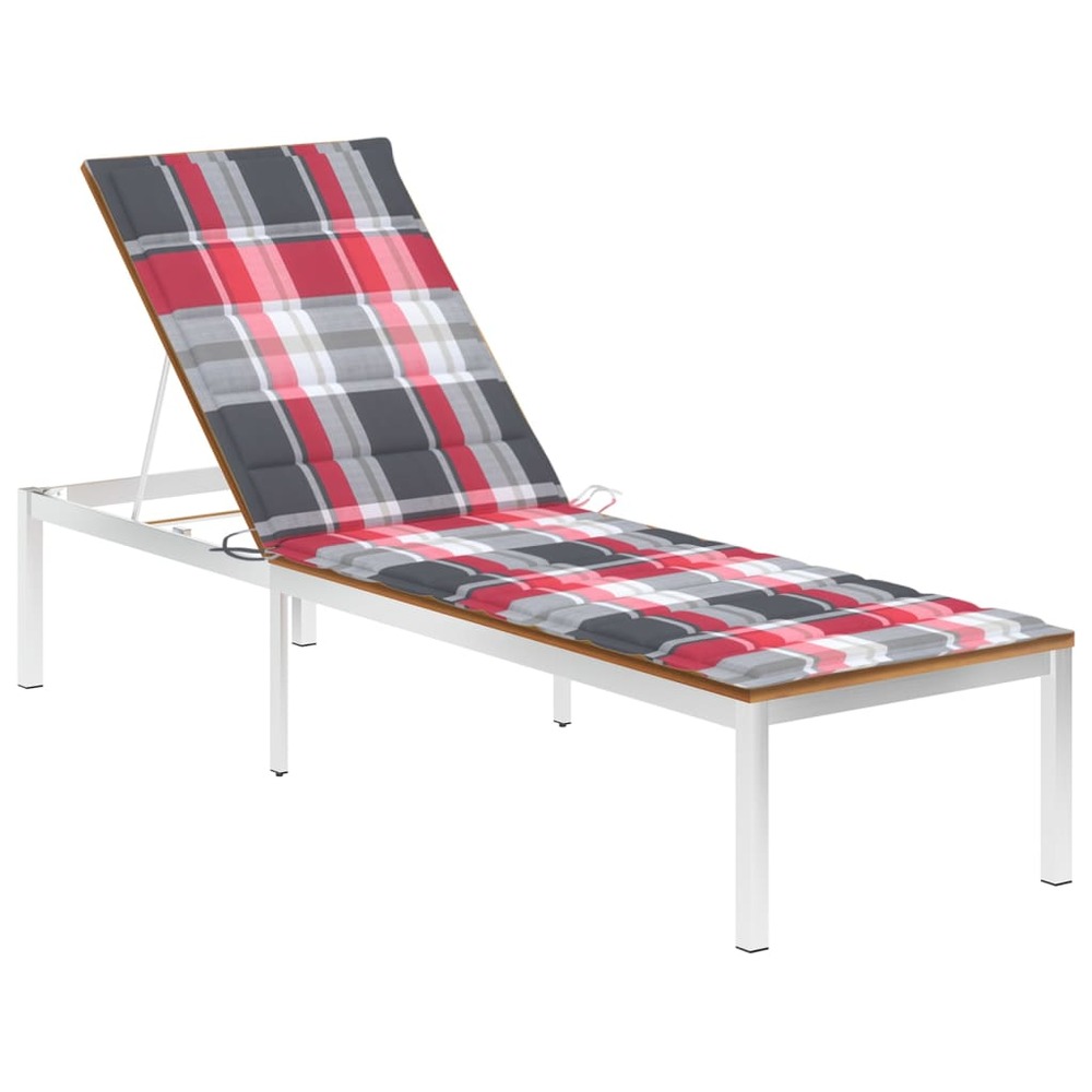 Transat chaise longue bain de soleil lit de jardin terrasse meuble d'extérieur avec coussin bois d'acacia et acier inoxydable