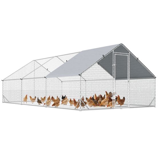 Grand poulailler volière acier galvanisé élevage parc ombragé 3x6x2m gris