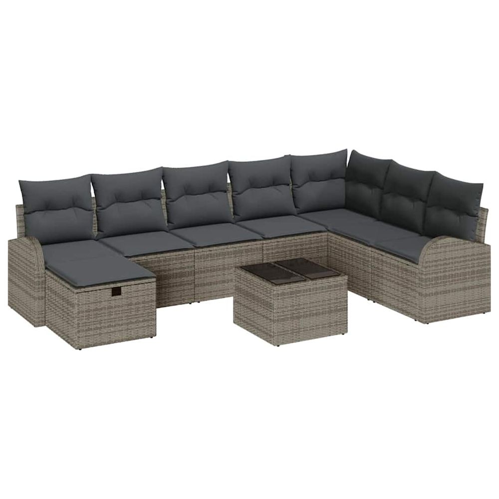 Ensemble de canapé de jardin 9 pc gris polyrotin