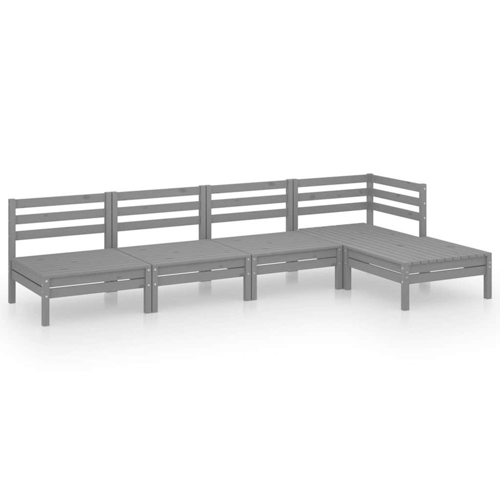 Salon de jardin 5 pcs bois de pin massif gris