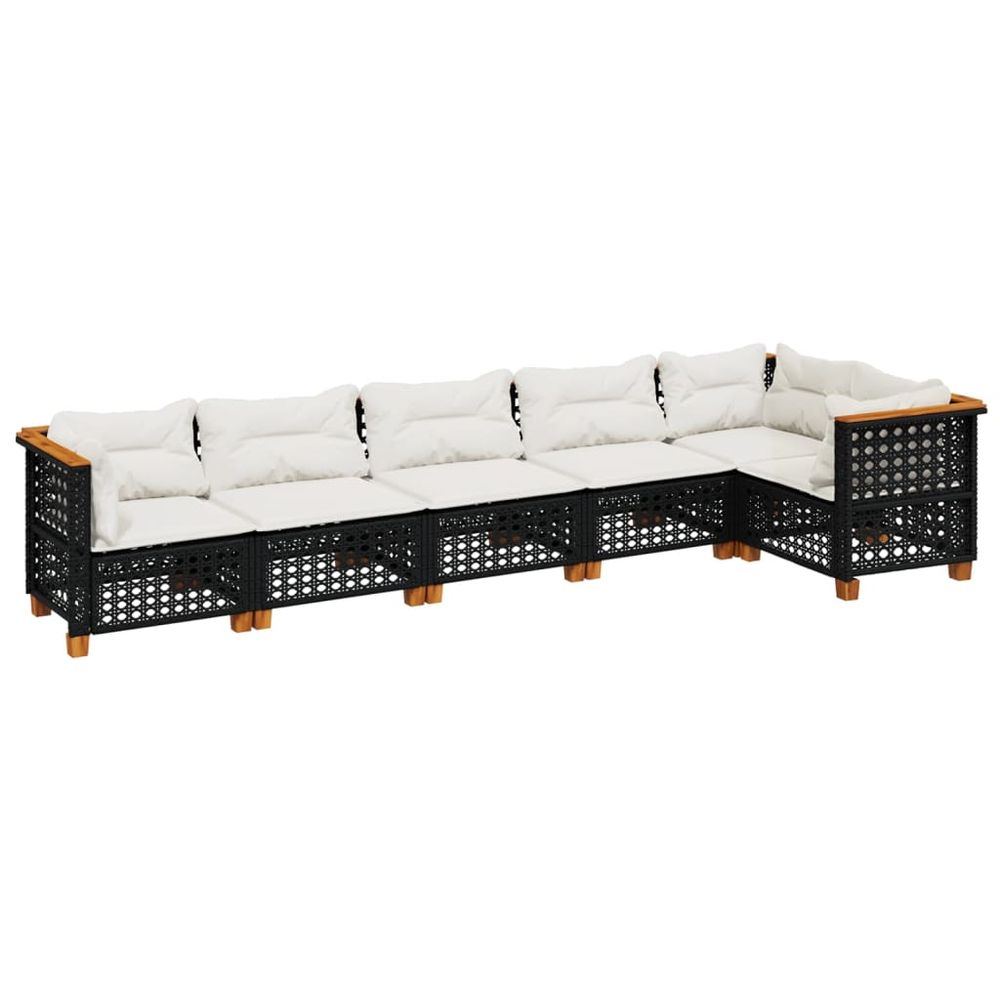 Salon de jardin 6 pcs avec coussins noir résine tressée