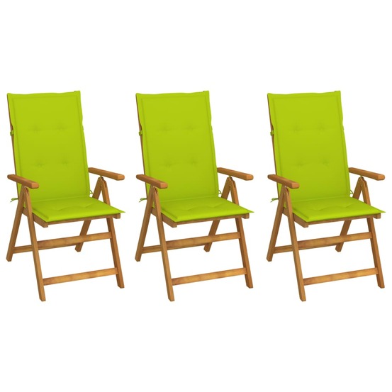 Chaises pliables de jardin lot de 3 avec coussins bois d'acacia