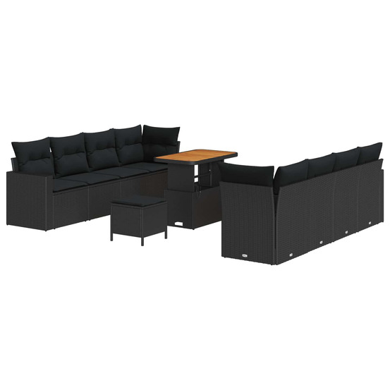 Ensemble de canapé de jardin avec coussin 12 pcs noir polyrotin