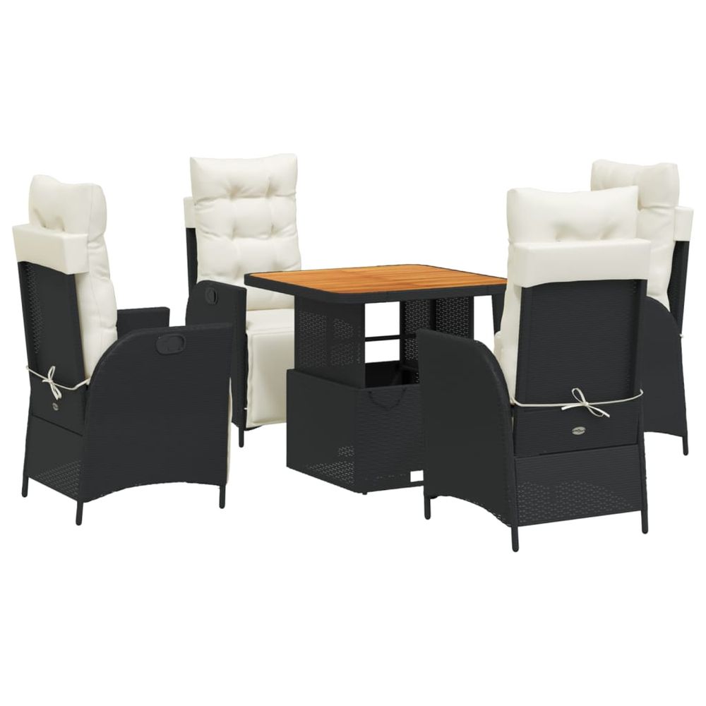 Ensemble à manger de jardin coussins 5pcs noir résine tressée