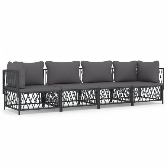Salon de jardin avec coussins 4 pcs anthracite acier