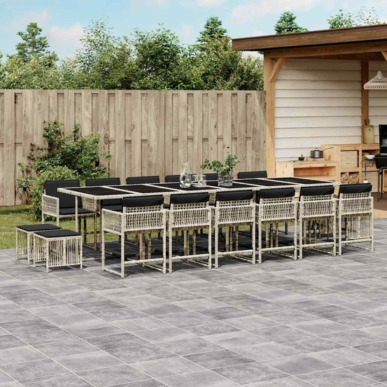 Ensemble à manger de jardin et coussins 17 pcs gris clair rotin