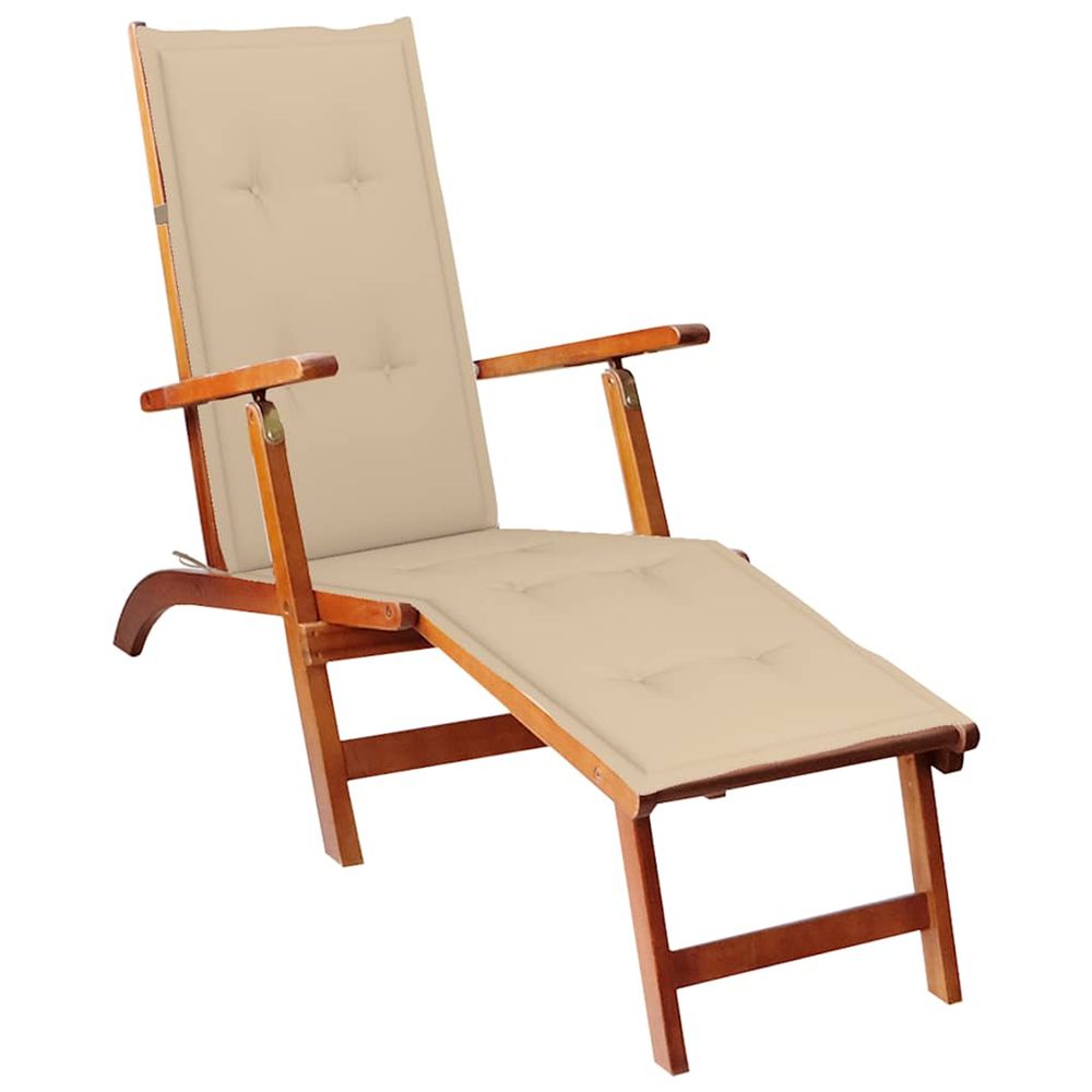 Chaise longue d'extérieur repose-pied et coussin acacia solide bain de soleil