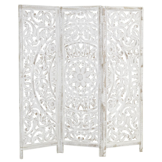 Paravent en manguier sculpté blanchi