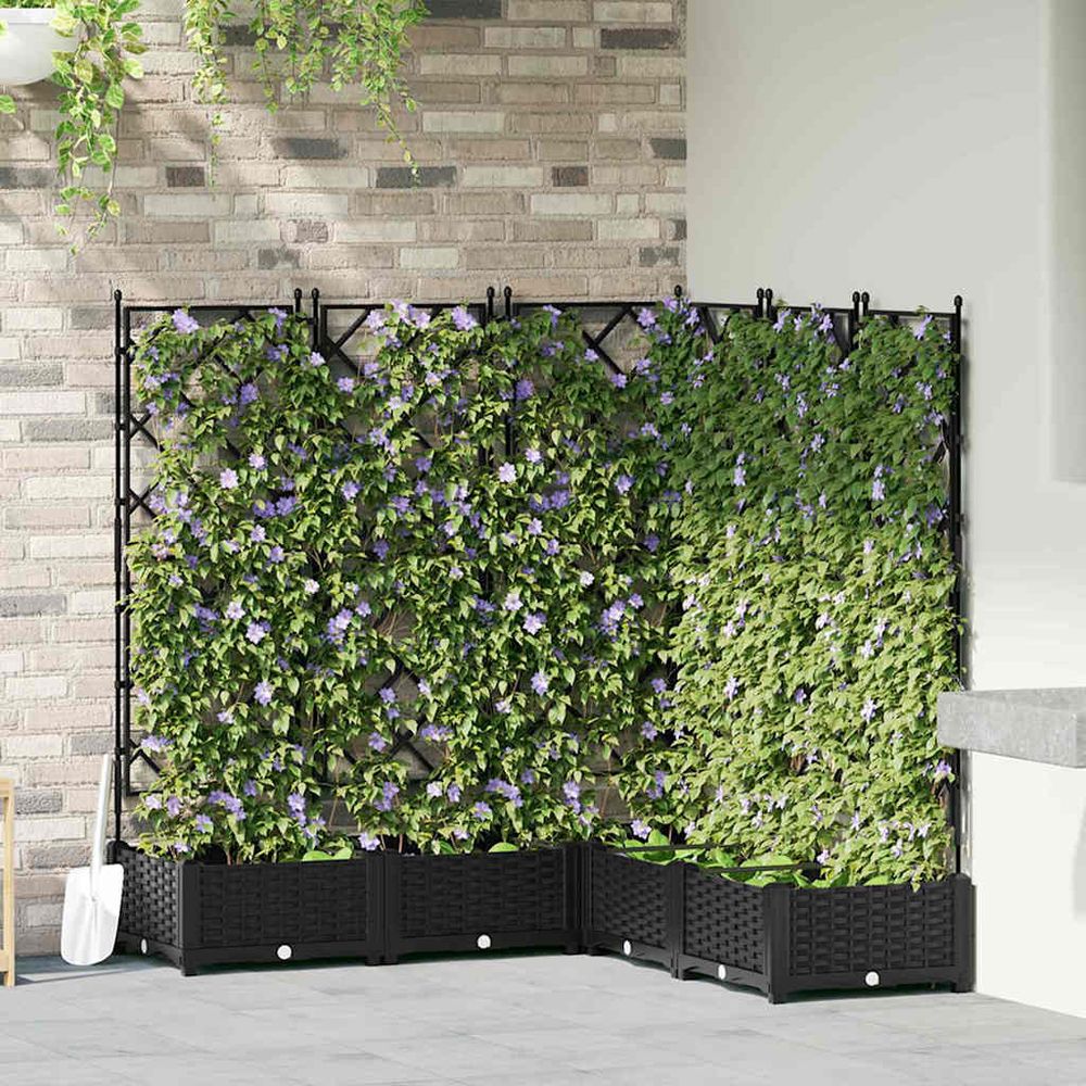 Lot de 5 jardinières carrées avec treillis modulables pp pour extérieur noir