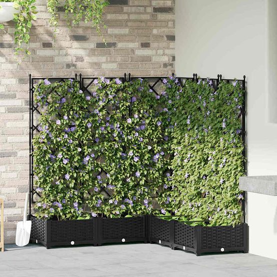 Lot de 5 jardinières carrées avec treillis modulables pp pour extérieur noir