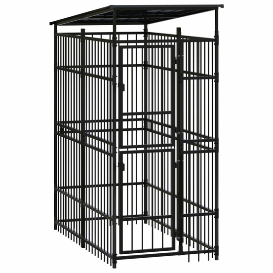 Chenil cage enclos pac animaux d'extérieur avec toit pour chiens acier 1,84 m² noir