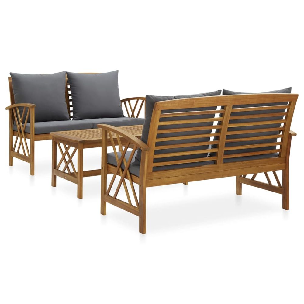 Salon de jardin 3 pcs avec coussins bois d'acacia massif