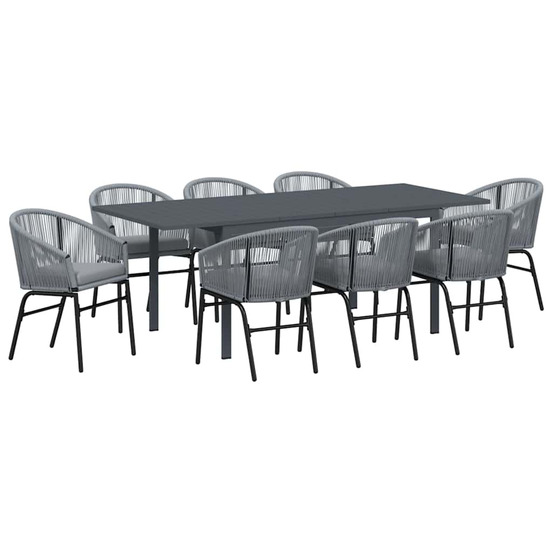 Ensemble de salle à manger pour jardin 9 pcs gris poly rotin