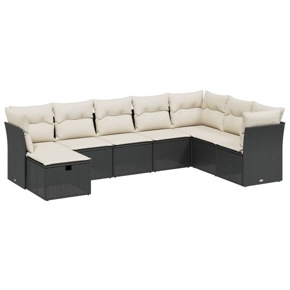 Salon de jardin 8 pcs avec coussins noir résine tressée