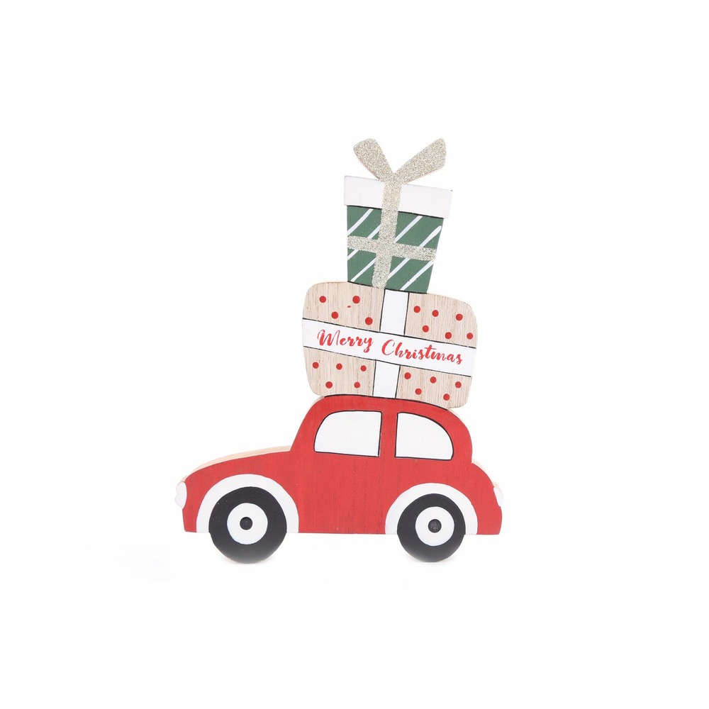 Décoration de noël en bois car xmas tradi - rouge