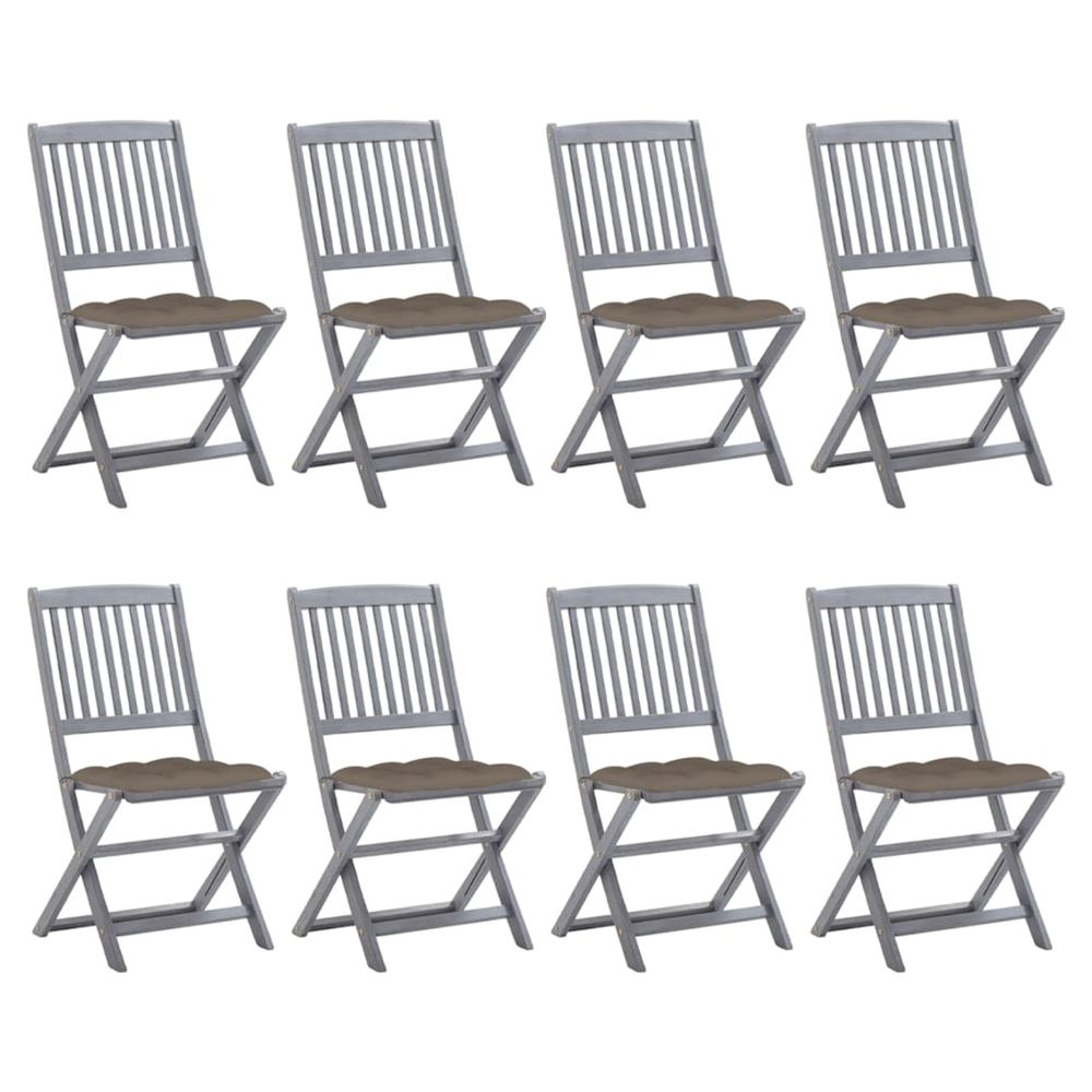 Chaises pliantes 8 pièces avec coussins en bois d'acacia massif