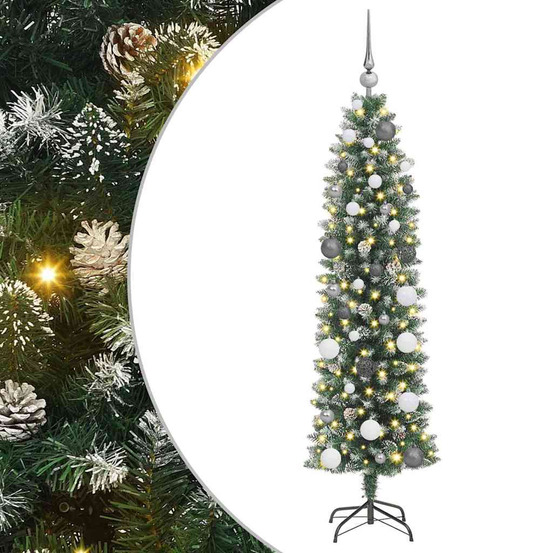 Arbre de noël artificiel slim avec 150 led vert et blanc 150 cm