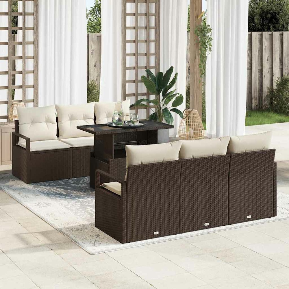 Ensemble de canapé de jardin 7 pcs marron poly rotin
