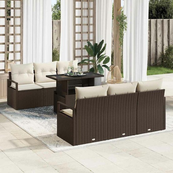 Ensemble de canapé de jardin 7 pcs marron poly rotin