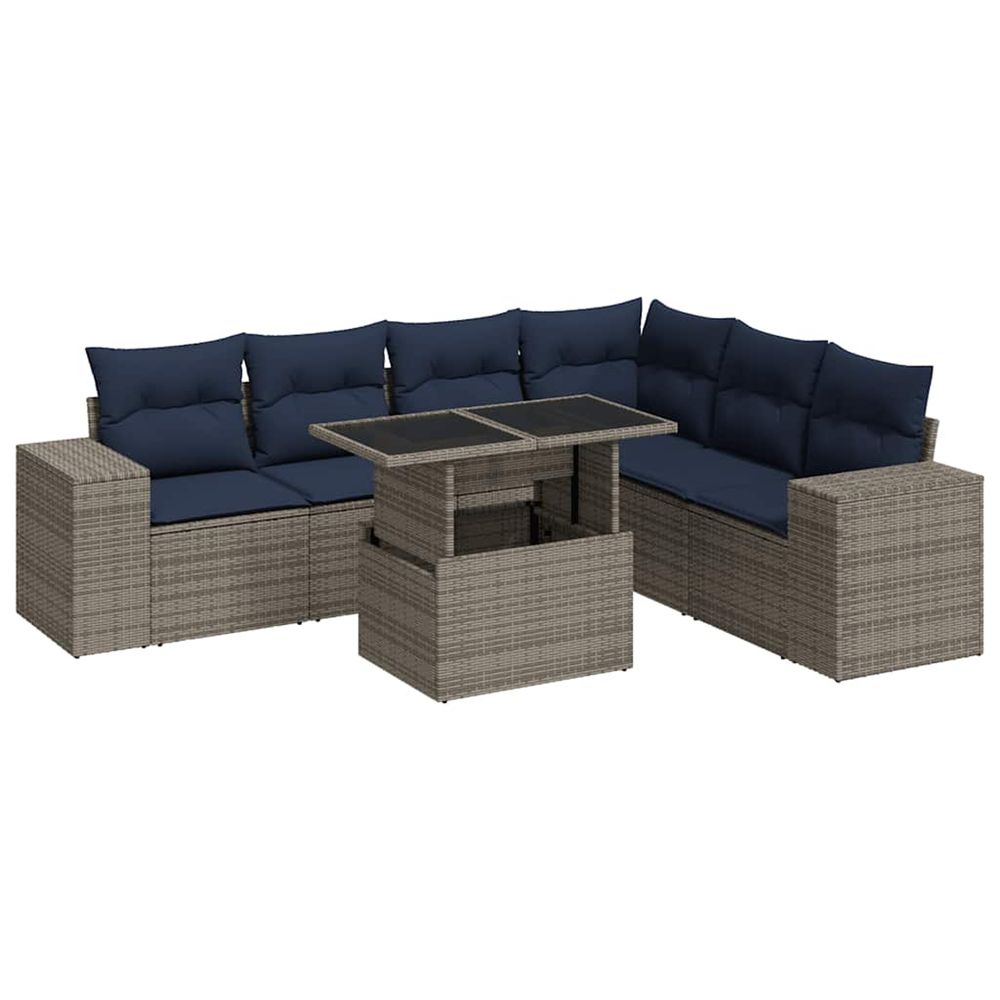 Salon de jardin avec coussins 7 pcs gris résine tressée acacia