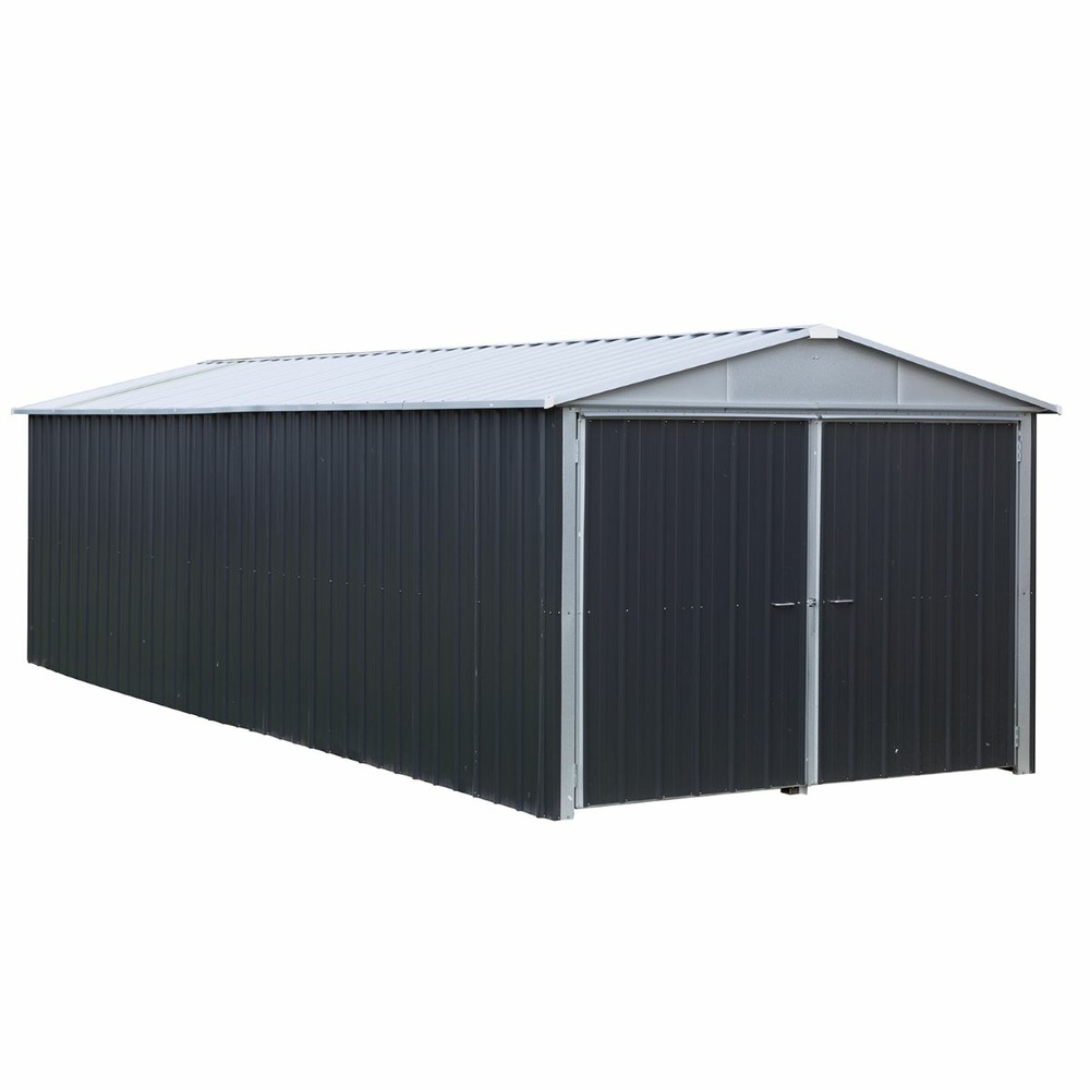 Garage métal anthracite 22,63m² + kit d'ancrage inclus - 1024a