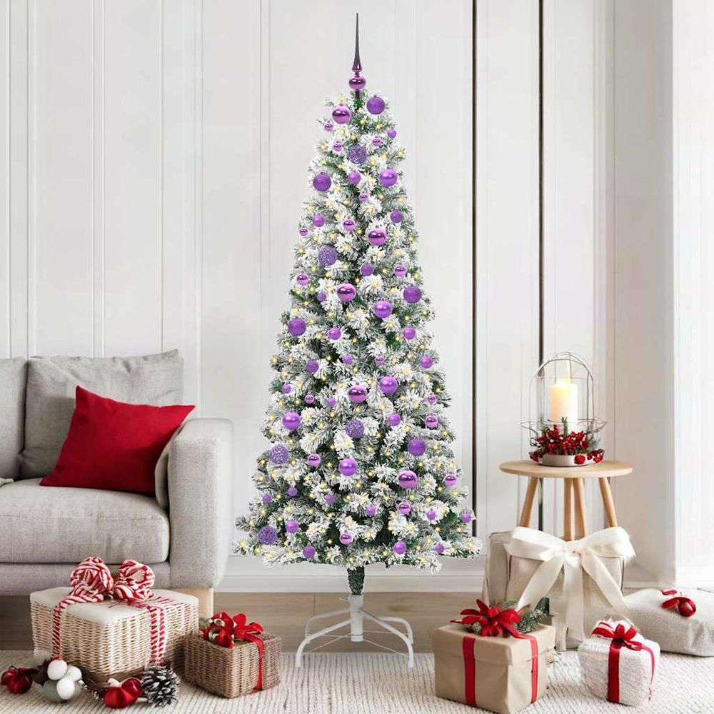 Sapin de noël tout-en-un 180 cm, artificiel lumineux avec boules et cimier inclus