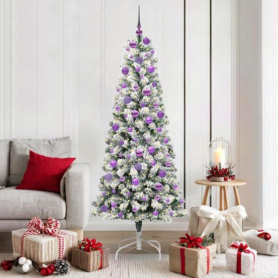 Sapin de noël tout-en-un 180 cm, artificiel lumineux avec boules et cimier inclus