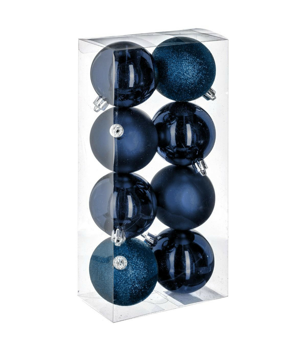Déco de sapin lot de 8 boules de noël d 7 cm - bleu nuit