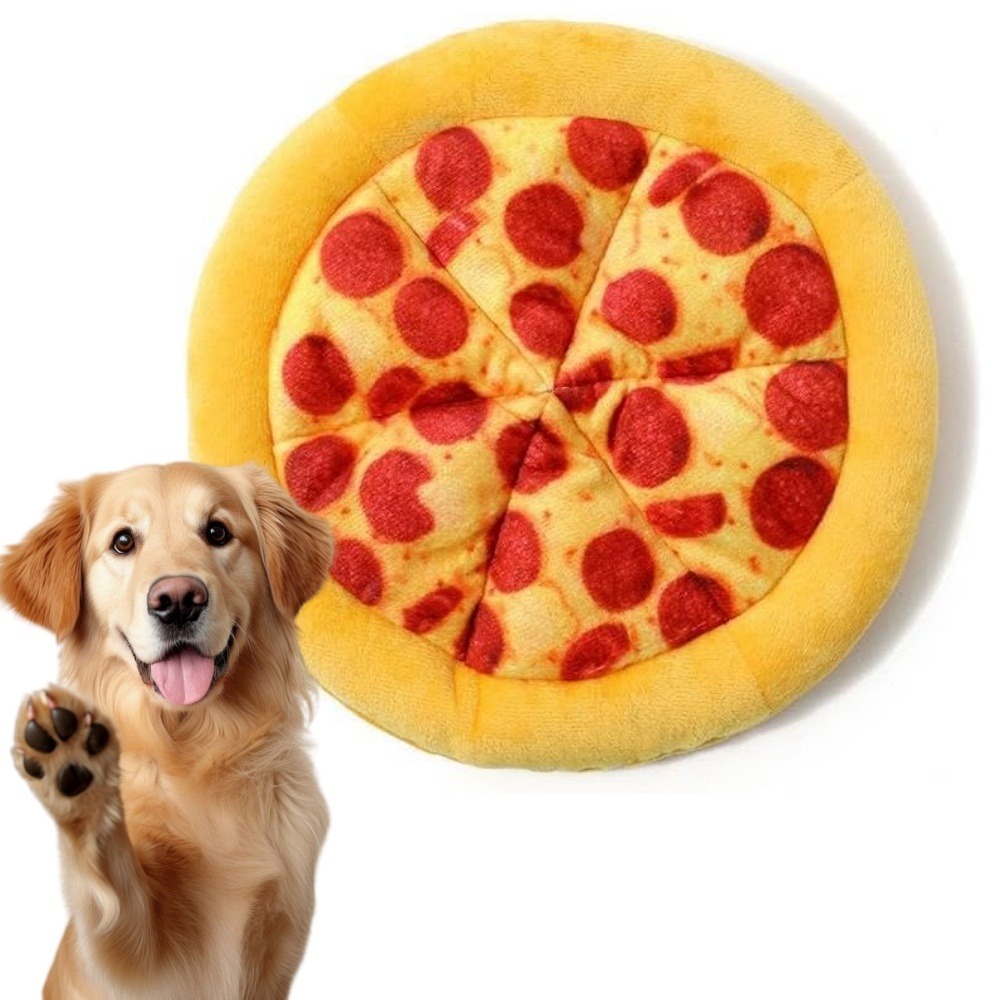Frisbee pour chien-matière pelucheuse jouets interactifs- en forme de pizza-23.5cm