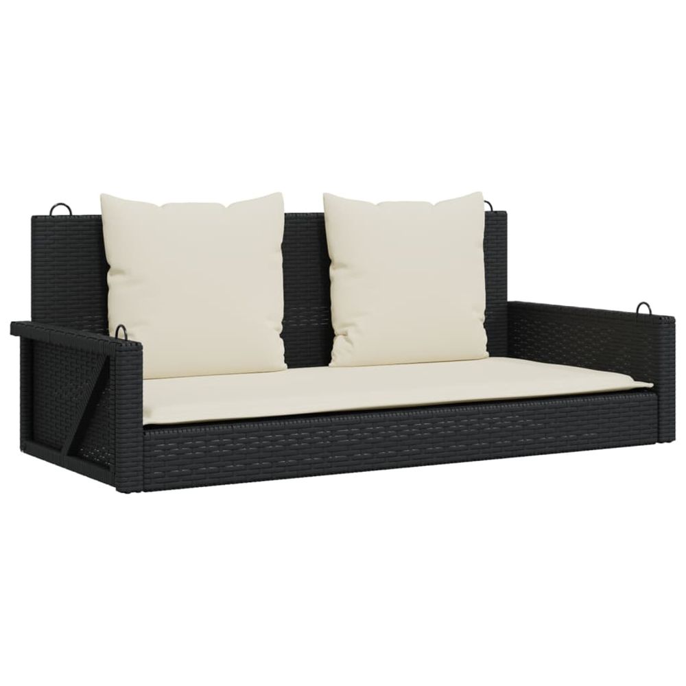 Banc à bascule avec coussins noir 119 x 56 x 48 cm résine tressée