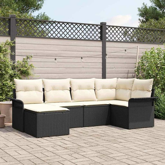 Ensemble de canapé de jardin avec coussin 6 pcs noir polyrotin