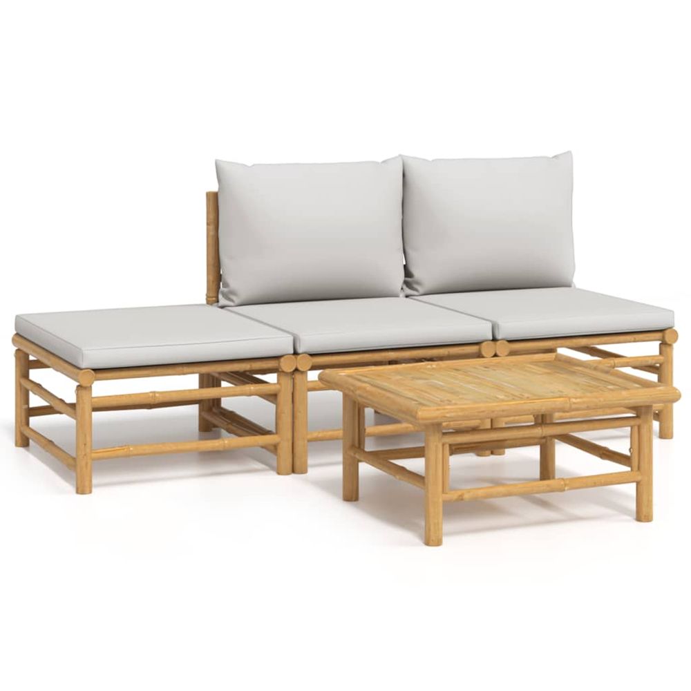 Salon de jardin 4 pcs avec coussins gris clair bambou