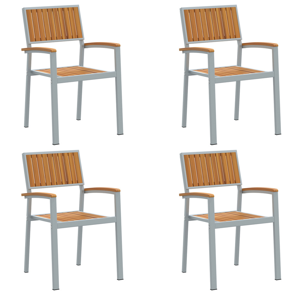 Chaises d'extérieur 4 pcs empilables grises en bois d'acacia solide et métal