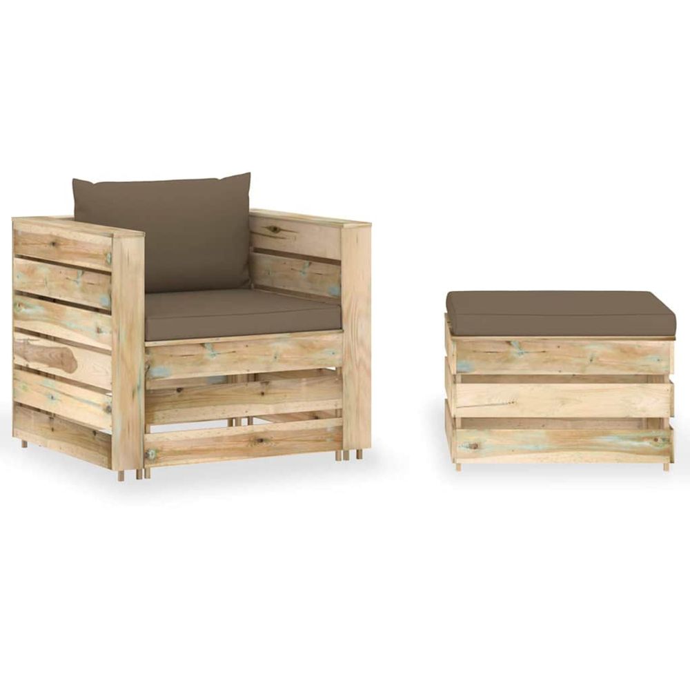 Salon de jardin 2 pcs avec coussins bois imprégné de vert